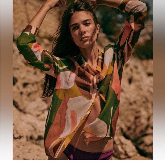 Sézane x Rafael Uriegas Silk Pierro Shirt in Lugar 36 US 4 - Picture 2 of 7